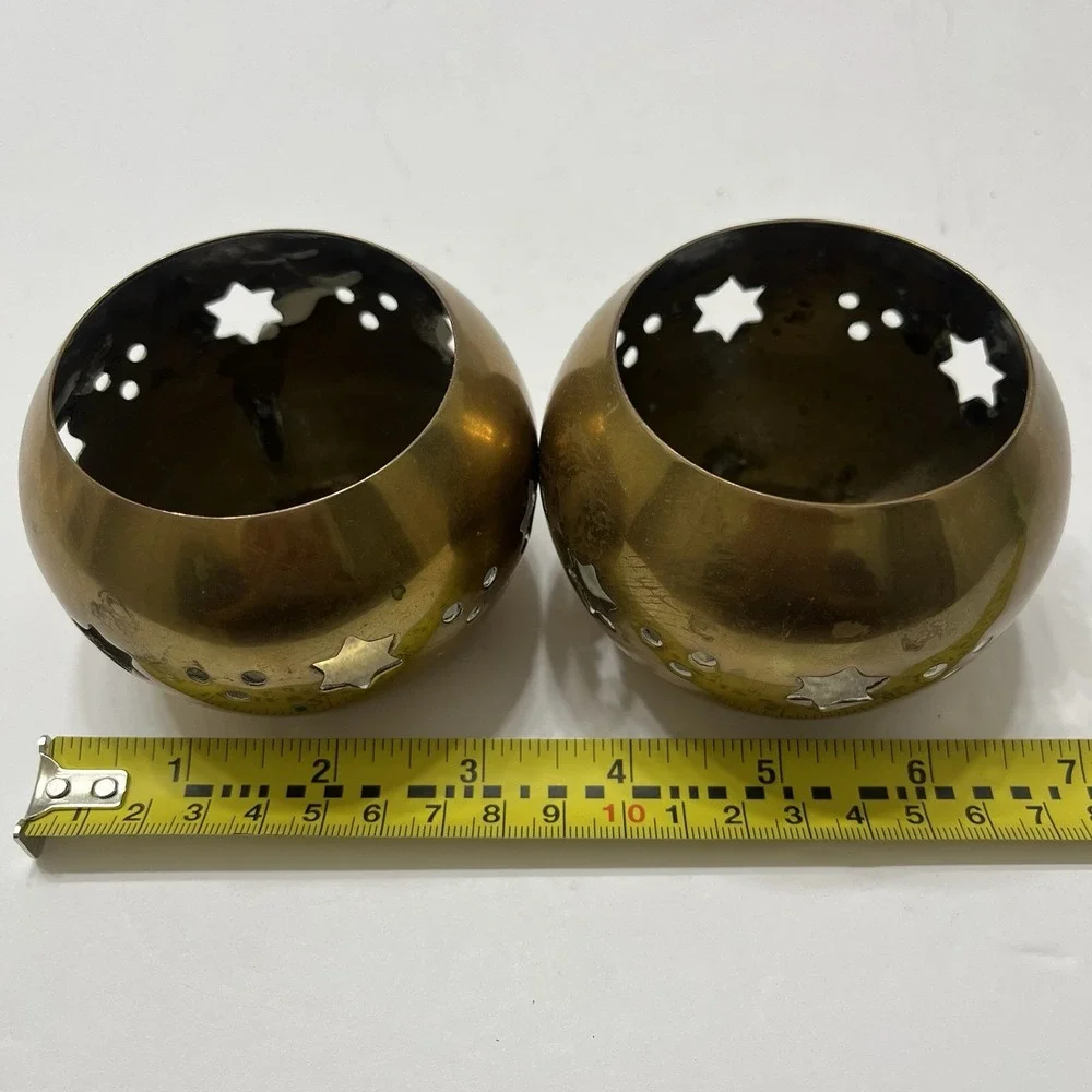Vintage Brass Votive/Tea Light Holders Star Cut-Outs 3.5x2.5